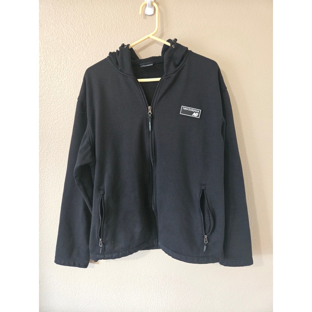 New Balance Mens Black Full Zip Fleece Lined Mesh Hoodie Jacket Large - Picture 1 of 6